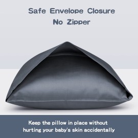 Organic Cotton Toddler Pillowcase 2 Pack, 14 x 20 Travel Pillow Case Cover for Babies, Kids, Boys and Girls, Soft and Breathable Small Pillow Cases with Envelope Closure, Dark Grey