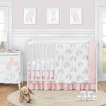 Sweet Jojo Designs Pastel Rainbow Baby Girl Nursery Crib Bedding Set - 4 Pieces - Blush Pink, Purple, Teal, Blue and White
