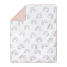 Sweet Jojo Designs Pastel Rainbow Baby Girl Nursery Crib Bedding Set - 4 Pieces - Blush Pink, Purple, Teal, Blue and White