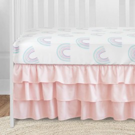 Sweet Jojo Designs Pastel Rainbow Baby Girl Nursery Crib Bedding Set - 4 Pieces - Blush Pink, Purple, Teal, Blue and White