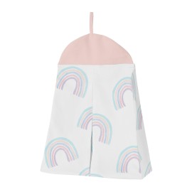 Sweet Jojo Designs Pastel Rainbow Baby Girl Nursery Crib Bedding Set - 4 Pieces - Blush Pink, Purple, Teal, Blue and White