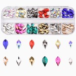 140pcs 10 Colros 2 Sizes Flat Back Flame Shape Nail Crystal Rhinestones Decoration Jewel Charms Box Set Nail Salon Materials Supplies