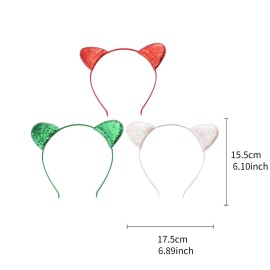 LUX ACCESSORIES Christmas Glittery Red White Green Cat Ears Girls Set (3pc) Headbands