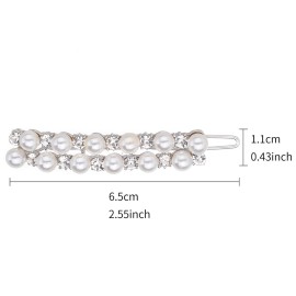 Lux Accessories White Pearls Clear Crystal Rhinestones Silver Bridal Wedding Hair Barrettes