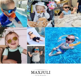 MAXJULI Baby Infant Sunglasses Safe, Soft, With Adjustable Strap 0-24 Months BPA Free (Black/Black+Black/Blue)