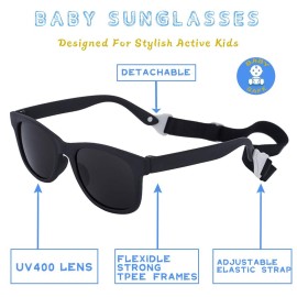 MAXJULI Baby Infant Sunglasses Safe, Soft, With Adjustable Strap 0-24 Months BPA Free (Black/Black+Black/Blue)