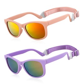MAXJULI Baby Infant Sunglasses Safe, Soft, With Adjustable Strap 0-24 Months BPA Free (Purple/Red+Pink/Colorful