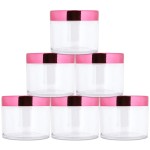 Beauticom 2 oz./ 60 Grams/ 60 ML Thick Wall Round Clear Plastic LEAK-PROOF Jars Container with ROSE GOLD Lids for Cosmetic, Lip Balm, Creams, Lotions, Liquids (6 Jars, Rose Gold)