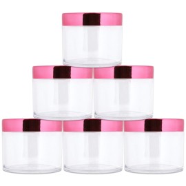 Beauticom 2 oz./ 60 Grams/ 60 ML Thick Wall Round Clear Plastic LEAK-PROOF Jars Container with ROSE GOLD Lids for Cosmetic, Lip Balm, Creams, Lotions, Liquids (6 Jars, Rose Gold)