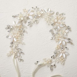 SWEETV Handmade Rhinestone Wedding Headband Flower-Leaf Bridal Headpieces for Wedding Pearl Hair Accessories (Silver) SWEETV Handmade Rhinestone Wedding Headband Flower-Leaf Bridal Headpieces for Wedding Pearl Hair Accessories (Silver)