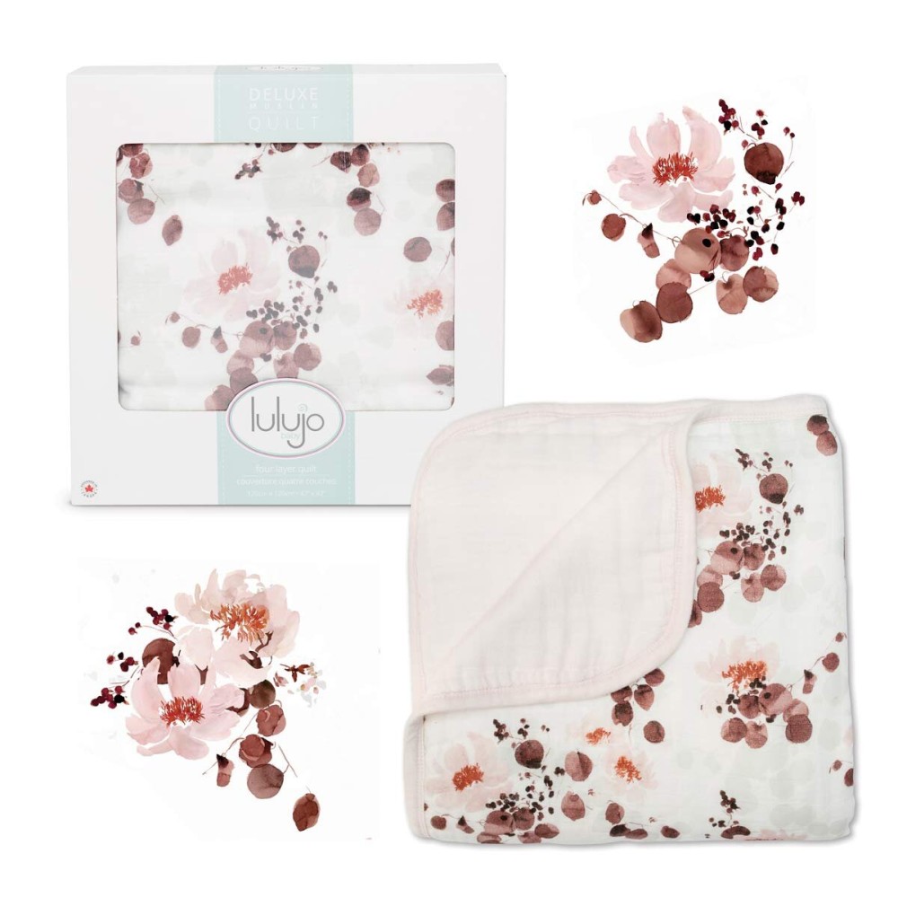 lulujo Baby Silky Soft Breathable Muslin Baby Quilt & Toddler Blanket, 47 X 47, Eucalyptus