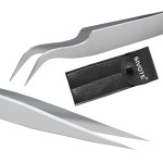Sivote Eyelash Tweezers, 2-Pack, Hand Calibrated Straight and Curved Tips, Stainless Steel Lash Tweezers for Eyelash Extensions, Matte Silver