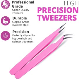 Sivote Eyelash Tweezers, 2-Pack, Hand Calibrated Straight and Curved Tips, Stainless Steel Lash Tweezers for Eyelash Extensions, Pink Sivote Eyelash Tweezers, 2-Pack, Hand Calibrated Straight and Curved Tips, Stainless Steel Lash Tweezers for Eyelash Extensions, Pink