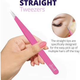 Sivote Eyelash Tweezers, 2-Pack, Hand Calibrated Straight and Curved Tips, Stainless Steel Lash Tweezers for Eyelash Extensions, Pink Sivote Eyelash Tweezers, 2-Pack, Hand Calibrated Straight and Curved Tips, Stainless Steel Lash Tweezers for Eyelash Extensions, Pink