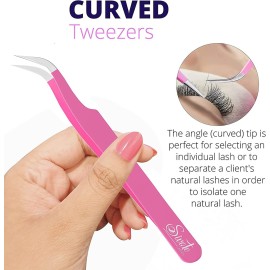 Sivote Eyelash Tweezers, 2-Pack, Hand Calibrated Straight and Curved Tips, Stainless Steel Lash Tweezers for Eyelash Extensions, Pink Sivote Eyelash Tweezers, 2-Pack, Hand Calibrated Straight and Curved Tips, Stainless Steel Lash Tweezers for Eyelash Extensions, Pink