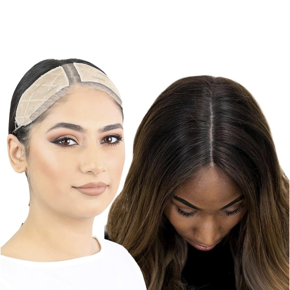 MILANO COLLECTION Lace Top Grip Comfort Band for Toppers Hair & Wiglets, Non-Slip & Glueless Velvet Wig Band for Large Base Hairpieces, Adjustable Top Grip for Hair Topper & Wigs, Beige, Large