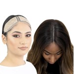 MILANO COLLECTION Lace Top Grip Comfort Band for Toppers Hair & Wiglets, Non-Slip & Glueless Velvet Wig Band for Large Base Hairpieces, Adjustable Top Grip for Hair Topper & Wigs, Beige, Large