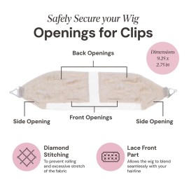 MILANO COLLECTION Lace Top Grip Comfort Band for Toppers Hair & Wiglets, Non-Slip & Glueless Velvet Wig Band for Large Base Hairpieces, Adjustable Top Grip for Hair Topper & Wigs, Beige, Large