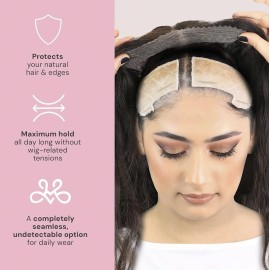 MILANO COLLECTION Lace Top Grip Comfort Band for Toppers Hair & Wiglets, Non-Slip & Glueless Velvet Wig Band for Large Base Hairpieces, Adjustable Top Grip for Hair Topper & Wigs, Beige, Large