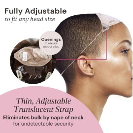 MILANO COLLECTION Glueless Top Grip for Hair Topper & Wiglets, Adjustable Translucent Strap with Side Openings, Top Headband for Your Wig or Topper, Includes Clips, Beige, Small