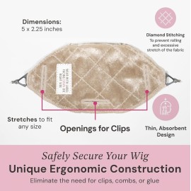 MILANO COLLECTION Glueless Top Grip for Hair Topper & Wiglets, Adjustable Translucent Strap with Side Openings, Top Headband for Your Wig or Topper, Includes Clips, Beige, Small