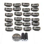 50 Pieces Hair Extensions Clips Stainless Steel Snap Clip for Wigs 9-teeth 32mm, 2pcs Weaving Thread, 30pcs Sewing Needles (Black)