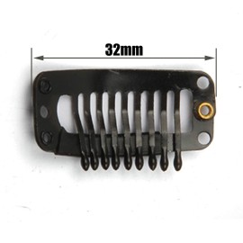 50 Pieces Hair Extensions Clips Stainless Steel Snap Clip for Wigs 9-teeth 32mm, 2pcs Weaving Thread, 30pcs Sewing Needles (Black)