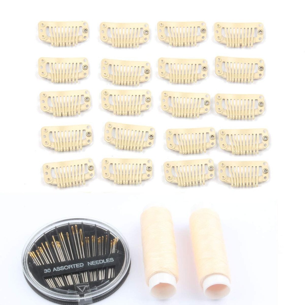 50pcs Wig Clips Stainless Steel Snap Clips for Hair Extensions DIY Wig Combs Toupee Clips 9-teeth 32mm 1.2g/pc, 2pcs Weaving Thread, 1set/30pcs Needles (Beige) 50pcs Wig Clips Stainless Steel Snap Clips for Hair Extensions DIY Wig Combs Toupee Clips 9-teeth 32mm 1.2g/pc, 2pcs Weaving Thread, 1set/30pcs Needles (Beige)
