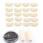 50pcs Wig Clips Stainless Steel Snap Clips for Hair Extensions DIY Wig Combs Toupee Clips 9-teeth 32mm 1.2g/pc, 2pcs Weaving Thread, 1set/30pcs Needles (Beige)