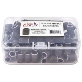 PANA 100 Pieces Nail Sanding Bands Professional Nail Manicure Great Fit for Nail Drill Bits for Acrylic Nails (150 Grit, Black)
