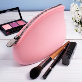 Cosmetic Bag by Pudinbag | Small Makeup Bag for Women | Cosmetic Makeup Pouch for Purse | Silicone Waterproof Vegan | Pink