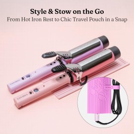 VODANA Multipurpose Silicone Pad - Heat-Resistant Rest & Travel Pouch for Hair Styling Irons, Includes Cord Organizer, 10x5 Inch (Pink) (Violet)