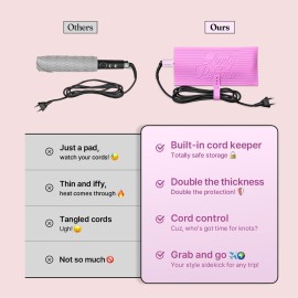 VODANA Multipurpose Silicone Pad - Heat-Resistant Rest & Travel Pouch for Hair Styling Irons, Includes Cord Organizer, 10x5 Inch (Pink) (Violet)