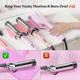 VODANA Multipurpose Silicone Pad - Heat-Resistant Rest & Travel Pouch for Hair Styling Irons, Includes Cord Organizer, 10x5 Inch (Pink) (Violet)