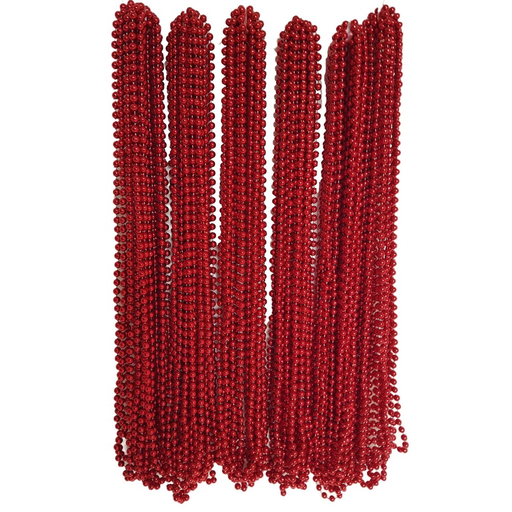 Dondor Festive Metallic Beaded Necklaces (144 Pack, RED.)