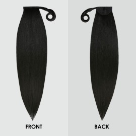 GLAM21USA 32 Inch Long Straight Ponytail Wrap Around Heat Resistant Synthetic Hair Piece Extensions (1B-OFFBLACK)