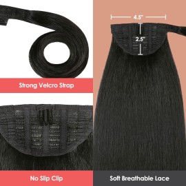 GLAM21USA 32 Inch Long Straight Ponytail Wrap Around Heat Resistant Synthetic Hair Piece Extensions (1B-OFFBLACK)