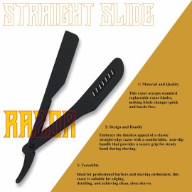 Black Straight Edge Barber Razor, Durable Plastic Handle Slide out Razor for Men with 10 Blades by FLAME STAR\'\'