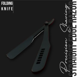 Black Straight Edge Barber Razor, Durable Plastic Handle Slide out Razor for Men with 10 Blades by FLAME STAR\'\'