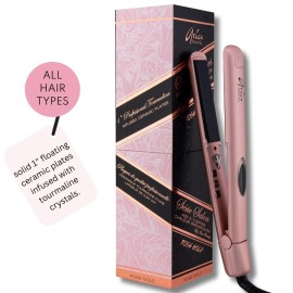 Aria Beauty Stand Out 1 Rose Gold Infrared Straightener Flat Iron Heats to 450 Degrees, 1 inch Plates, Top Industry Performance, Dual Voltage, 9ft Cord