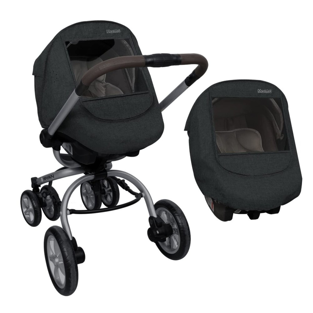 Manito Melange Infant Car Seat Weather Shield - Universal-Fit, Clear Window, Windproof, Water-Repellent, Premium Baby Car Seat Cover for Travel & Outdoor Weather Protection (Charcoal Grey)