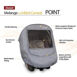 Manito Melange Infant Car Seat Weather Shield - Universal-Fit, Clear Window, Windproof, Water-Repellent, Premium Baby Car Seat Cover for Travel & Outdoor Weather Protection (Charcoal Grey)