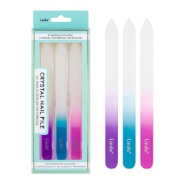 Lindo Set of 3 Premium Crystal Glass Nail Files European Etching Thermal Tempering Files Smooth Never Wears Out