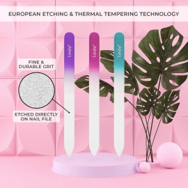 Lindo Set of 3 Premium Crystal Glass Nail Files European Etching Thermal Tempering Files Smooth Never Wears Out