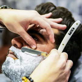 Kaliph Professional Barber Straight Razor For Men - Premium Pack of 2Pcs Straight Edge Razor With 100 Shaving Blades - Salon Quality Men\'s Manual Cut Throat Razor For Smooth Close Shaving -Black/White