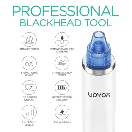 VOYOR Blackhead Remover Pore Vacuum - Electric Face Vacuum Pore Cleaner Acne White Heads Removal with Suction Heads (BR510)