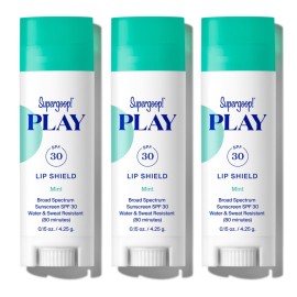 Supergoop! PLAY Lip Shield SPF 30 with Mint - 3 Pack - Hydrating, SPF Lip Balm - Moisturizing Lip Treatment For Dry Cracked Lips - Clean Ingredients & Broad Spectrum UV Protection