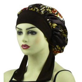 Silk Bonnets Satin Bonnet for Women Curly Hair Covers Large Sleep Hair Bonnets Sleeping Night Cap Silk Bonnet with Tie Band Brown Floral