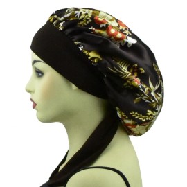Silk Bonnets Satin Bonnet for Women Curly Hair Covers Large Sleep Hair Bonnets Sleeping Night Cap Silk Bonnet with Tie Band Brown Floral
