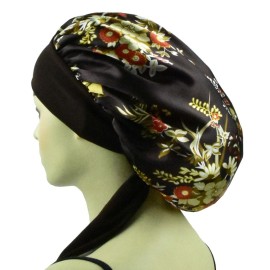 Silk Bonnets Satin Bonnet for Women Curly Hair Covers Large Sleep Hair Bonnets Sleeping Night Cap Silk Bonnet with Tie Band Brown Floral